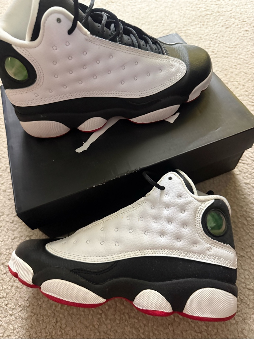 Air Jordan Retro 13 White and Black Basketball Sneakers with Red Accents